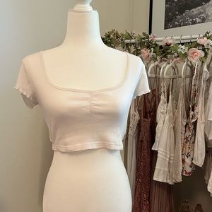 Top shop white ribbed short sleeve crop top size 6 medium m